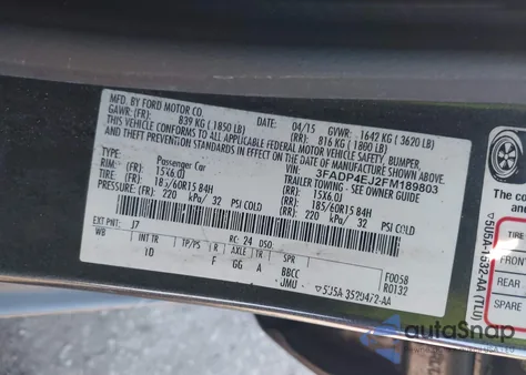 2015 Ford Fiesta Se from USA, damaged, VIN 3FADP4EJ2FM189803